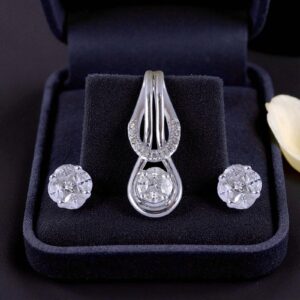 P-057 (12) 0.98 Cts Marquise Princess Round Cut F/VS1 Diamonds Pendant Earrings Set 18K Gold