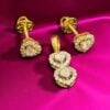 P-061 (17) 1.10 Cts Heart Round Shape Natural Diamonds Pendant Earrings Set 18K Yellow Gold