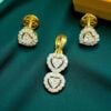 P-061 (19) 1.10 Cts Heart Round Shape Natural Diamonds Pendant Earrings Set 18K Yellow Gold
