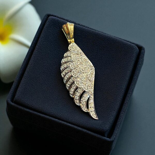 P-064 (21) Elegant 0.95 Cts F/VS1 Natural Diamonds Unisex Celestial Wing Pendant 14K Gold