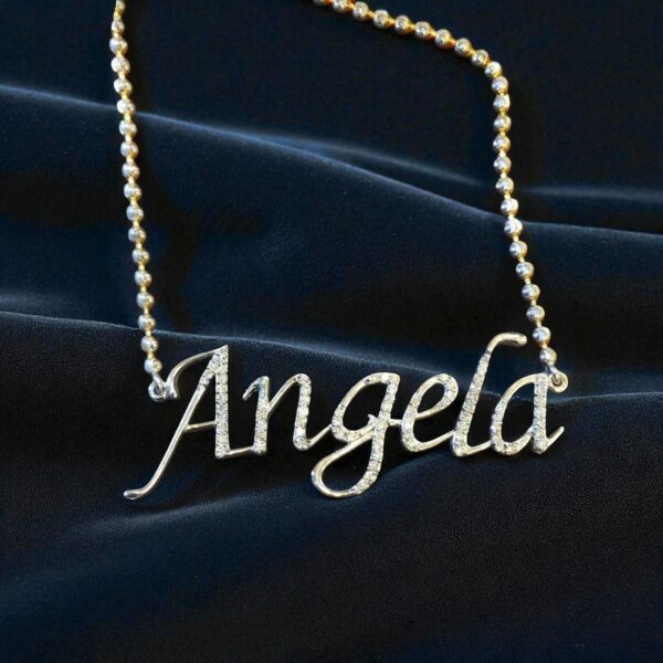 Pave 1/2 Cts F/VS1 Natural Diamonds Unisex Custom Name Pendant Necklace 18K Gold