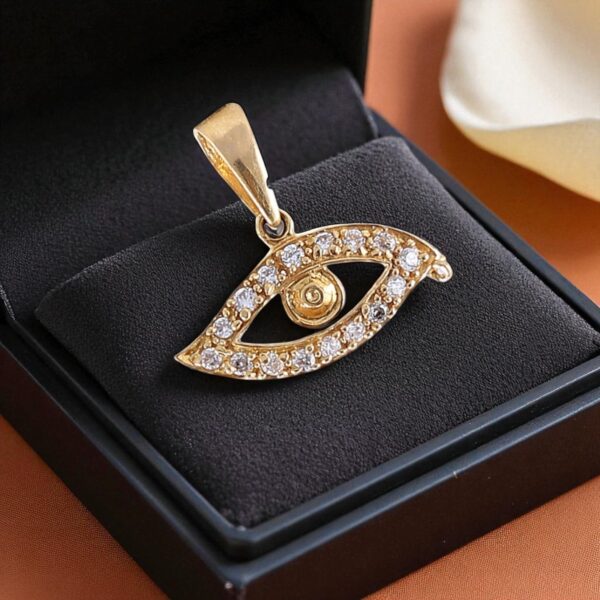P-067 (12) Classy 0.35 Cts F/VS1 Round Brilliant Diamonds Unisex Evil Eye Pendant 18K Gold