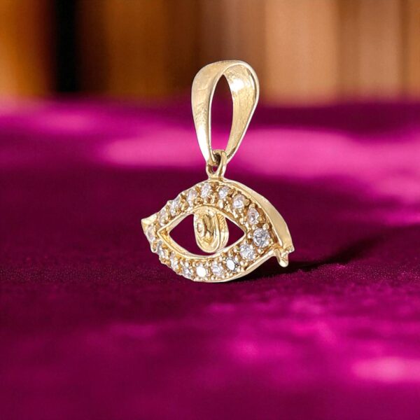 P-067 (5) Classy 0.35 Cts F/VS1 Round Brilliant Diamonds Unisex Evil Eye Pendant 18K Gold