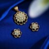 Pave 1.72 Cts Round Brilliant Cut Diamonds Floral Pendant Earrings Set 14K Gold
