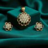 Pave 1.72 Cts Round Brilliant Cut Diamonds Floral Pendant Earrings Set 14K Gold