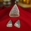 5.65 Carats Round Baguette Shape Diamonds Art Deco Pendant Earrings Set 14K Gold