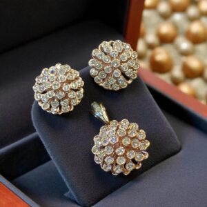 P-070 (28) 2.51 Cts Round Brilliant Cut Diamonds Snowflake Pendant Earrings Set in 14K Rose Gold