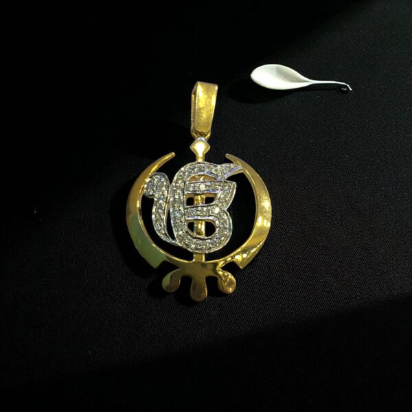 P-072 (12) Elegant 1/2 Cts Round Brilliant Diamonds Unisex Khanda Ek Onkar Pendant 14K Gold