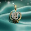P-072 (14) Elegant 1/2 Cts Round Brilliant Diamonds Unisex Khanda Ek Onkar Pendant 14K Gold