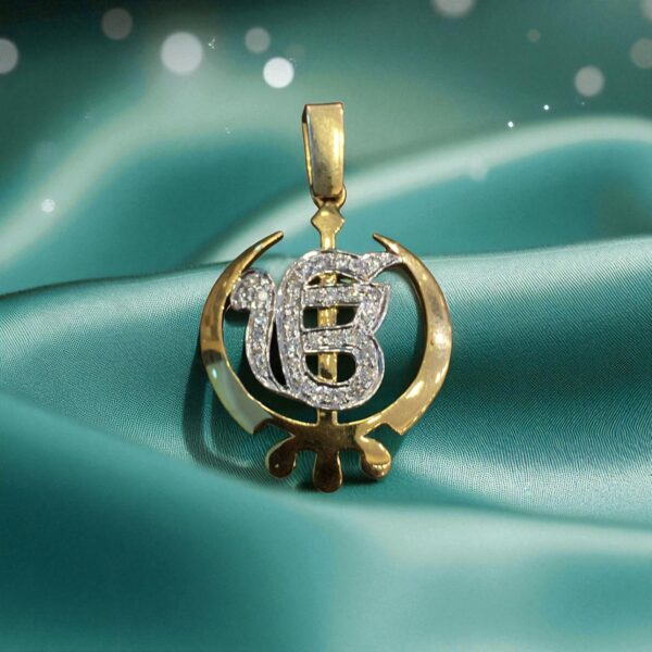 P-072 (14) Elegant 1/2 Cts Round Brilliant Diamonds Unisex Khanda Ek Onkar Pendant 14K Gold