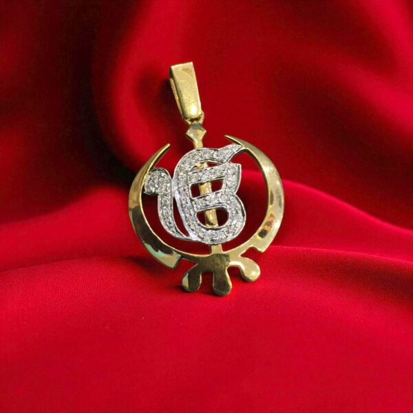 P-072 (15) Elegant 1/2 Cts Round Brilliant Diamonds Unisex Khanda Ek Onkar Pendant 14K Gold