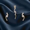 Pave 0.88 Cts Round Brilliant Cut F/VS1 Diamonds Pendant Earrings Set 14K Gold