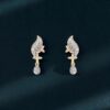 Pave 1.08 Cts Round Brilliant Cut F/VS1 Diamonds Pendant Earrings Set 14K Gold