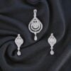 P-078 (5) Pave 3.01 Cts Round Brilliant Cut Natural Diamonds Pendant Earrings Set 14K Gold
