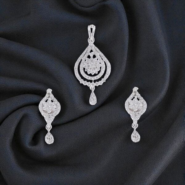 P-078 (5) Pave 3.01 Cts Round Brilliant Cut Natural Diamonds Pendant Earrings Set 14K Gold