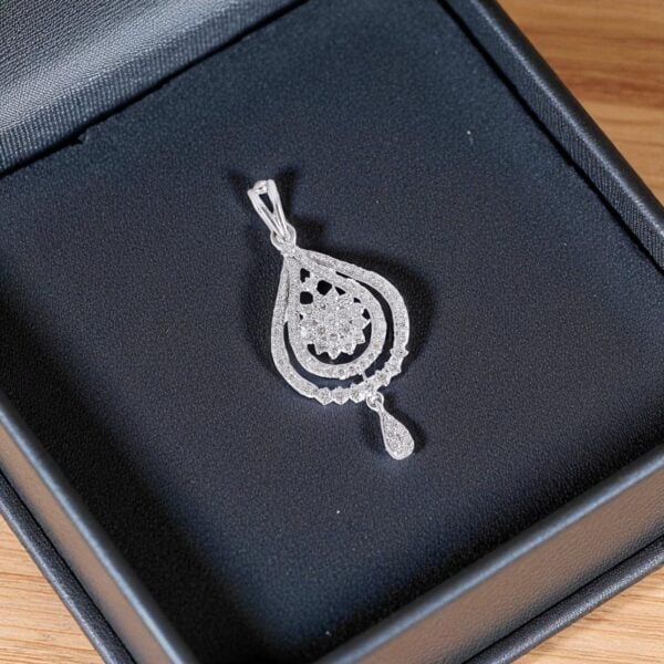 P-078 (6) Pave 3.01 Cts Round Brilliant Cut Natural Diamonds Pendant Earrings Set 14K Gold
