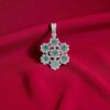 3.24 Carats F/VS1 Round Brilliant Diamonds Emerald Pendant Earrings Set 14K Gold