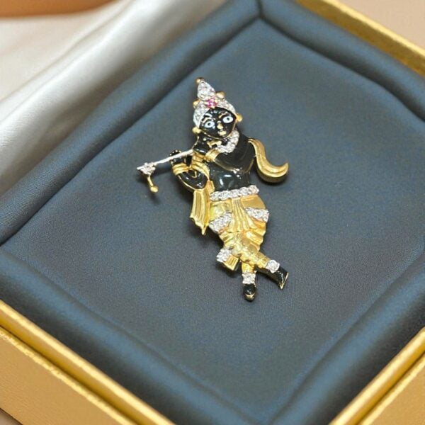 Pave 0.32 Cts Round Brilliant Cut F/VS1 Diamonds Unisex Krishna Pendant 14K Gold