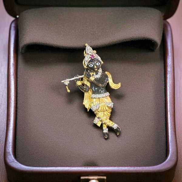 Pave 0.32 Cts Round Brilliant Cut F/VS1 Diamonds Unisex Krishna Pendant 14K Gold