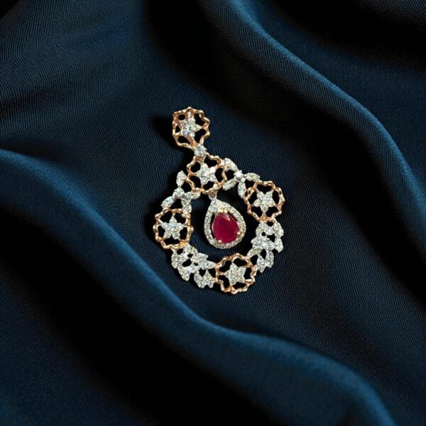 P-084 (10) 3.32 Cts F/VS1 Round Brilliant Cut Natural Diamonds Ruby Pendant 14K Rose Gold