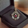 P-084 (11) 3.32 Cts F/VS1 Round Brilliant Cut Natural Diamonds Ruby Pendant 14K Rose Gold