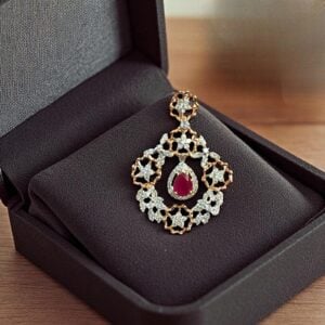 3.32 Cts F/VS1 Round Brilliant Cut Natural Diamonds Ruby Pendant 14K Rose Gold