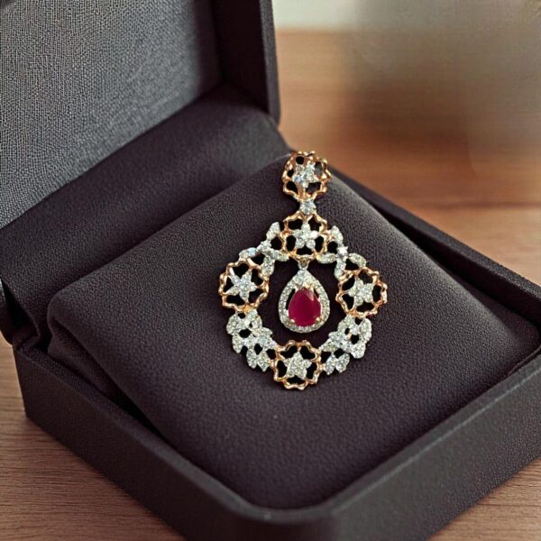 P-084 (11) 3.32 Cts F/VS1 Round Brilliant Cut Natural Diamonds Ruby Pendant 14K Rose Gold