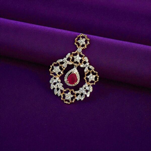 P-084 (12) 3.32 Cts F/VS1 Round Brilliant Cut Natural Diamonds Ruby Pendant 14K Rose Gold