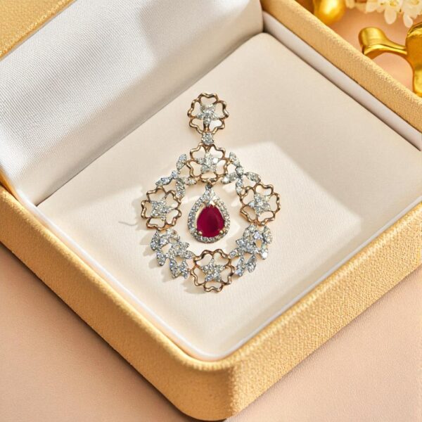 P-084 (13) 3.32 Cts F/VS1 Round Brilliant Cut Natural Diamonds Ruby Pendant 14K Rose Gold