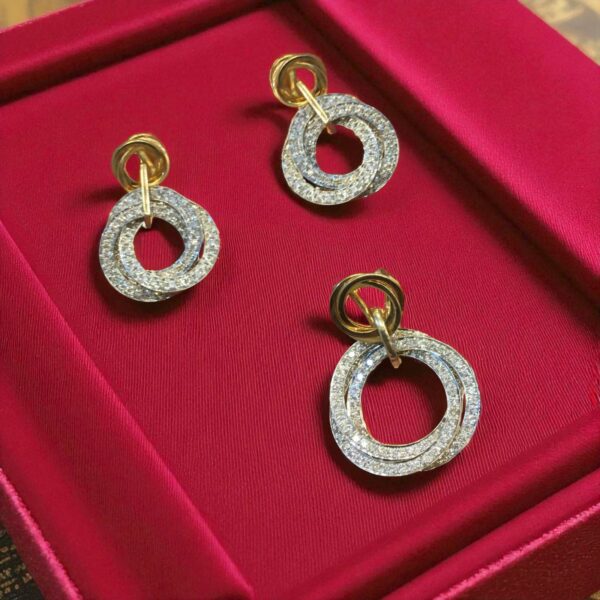 P-085 (16) Pave 2.70 Cts F/VS1 Natural Diamonds Interlocking Pendant Earrings Set 14K Gold