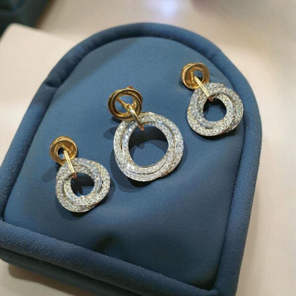 P-085 (23) Pave 2.70 Cts F/VS1 Natural Diamonds Interlocking Pendant Earrings Set 14K Gold