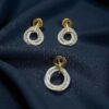 P-085 (24) Pave 2.70 Cts F/VS1 Natural Diamonds Interlocking Pendant Earrings Set 14K Gold