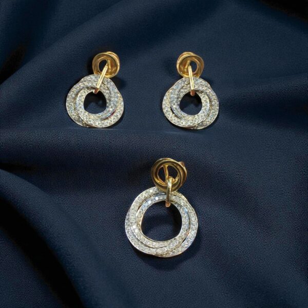 P-085 (24) Pave 2.70 Cts F/VS1 Natural Diamonds Interlocking Pendant Earrings Set 14K Gold