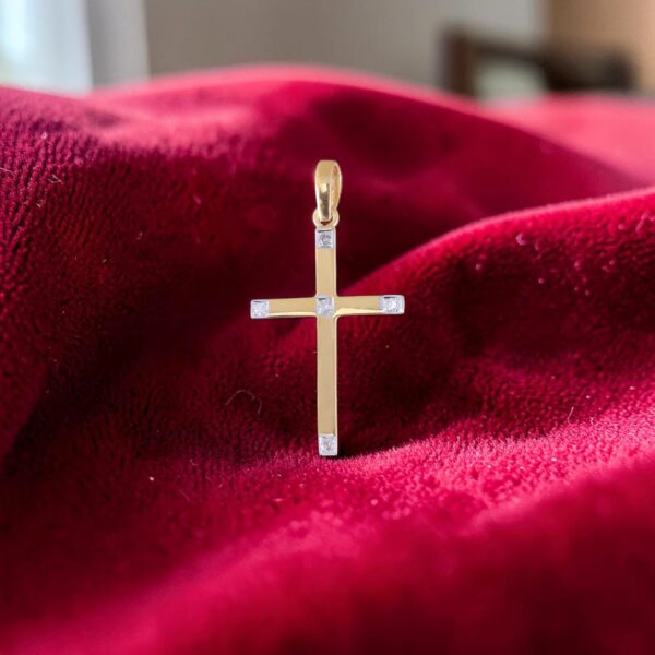 P-086 (5) Exquisite 0.20 Cts Round Brilliant F/VS1 Diamonds Unisex Cross Pendant 14K Gold