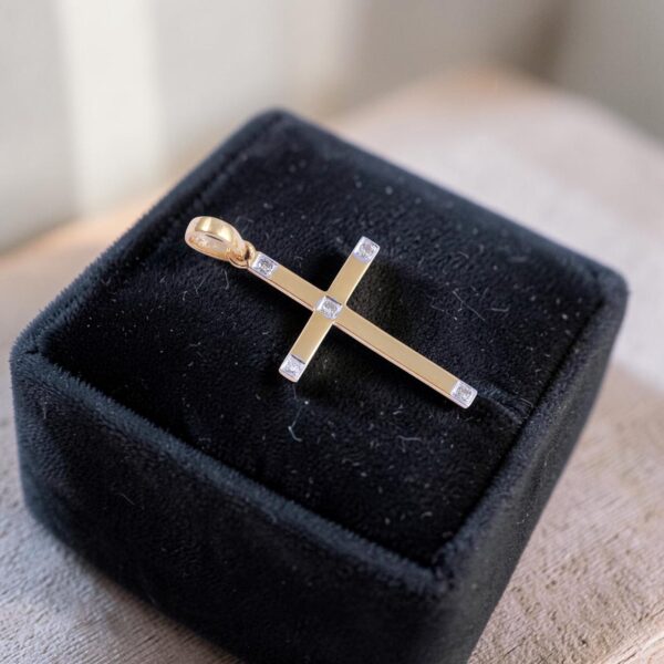 P-086 (6) Exquisite 0.20 Cts Round Brilliant F/VS1 Diamonds Unisex Cross Pendant 14K Gold