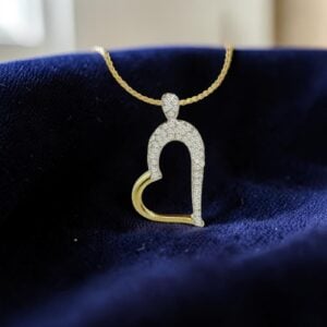 Pave 0.75 Carats Round Brilliant F/VS1 Diamonds Heart Pendant In 14K Yellow Gold