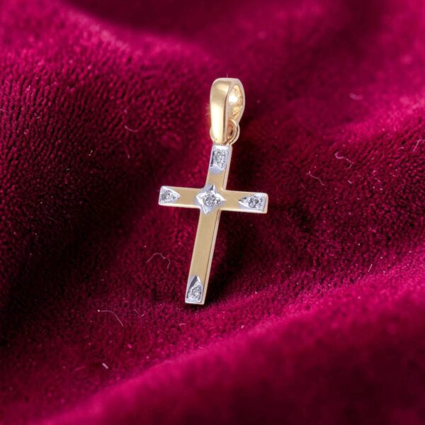 P-089 (6) Classy 0.20 Cts Round Brilliant F/VS1 Diamonds Unisex Cross Pendant In 14K Gold