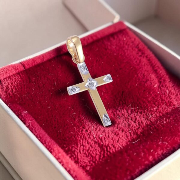P-089 (7) Classy 0.20 Cts Round Brilliant F/VS1 Diamonds Unisex Cross Pendant In 14K Gold