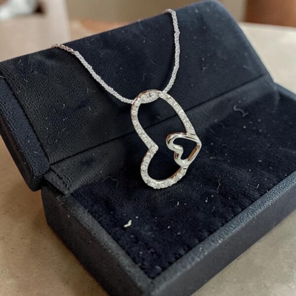 Pave 0.70 Cts Round Brilliant F/VS1 Diamonds Double Heart Pendant 14K White Gold