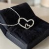 Pave 0.70 Cts Round Brilliant F/VS1 Diamonds Double Heart Pendant 14K White Gold