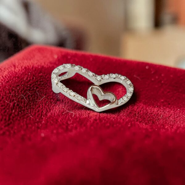 Pave 0.70 Cts Round Brilliant F/VS1 Diamonds Double Heart Pendant 14K White Gold