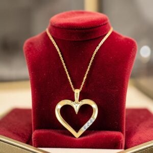 0.30 Cts Round Brilliant F/VS1 Diamonds Open Heart Pendant In 14K Gold