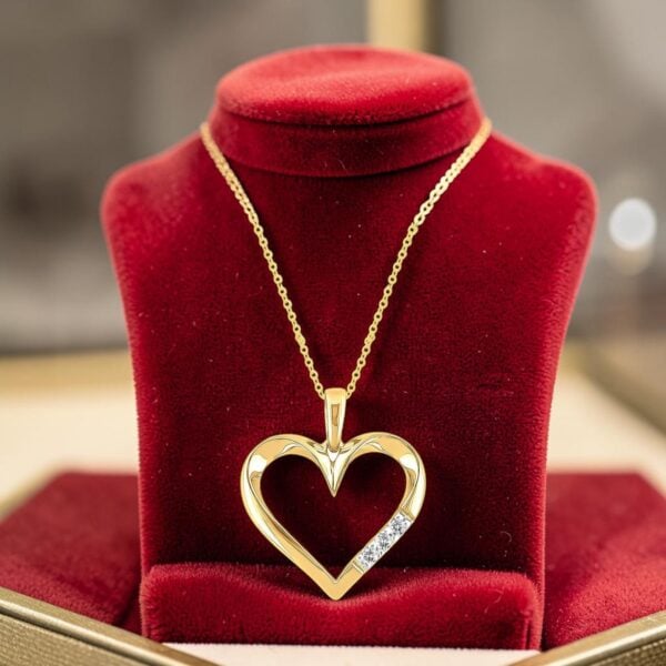 0.30 Cts Round Brilliant F/VS1 Diamonds Open Heart Pendant In 14K Gold