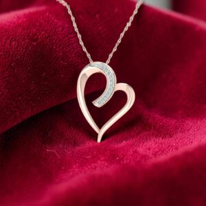 P-097 (4) Pave 0.30 Cts Round Brilliant F/VS1 Diamonds Love Heart Pendant In 14K Rose Gold