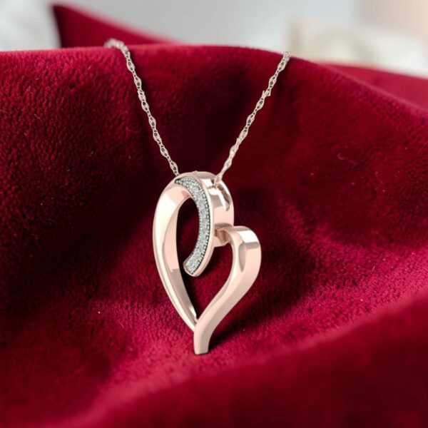 Pave 0.30 Cts Round Brilliant F/VS1 Diamonds Love Heart Pendant In 14K Rose Gold