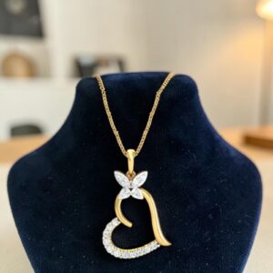 P-098 (5) Stunning 1/2 Cts Round Brilliant F/VS1 Diamonds Butterfly Heart Pendant 14K Gold