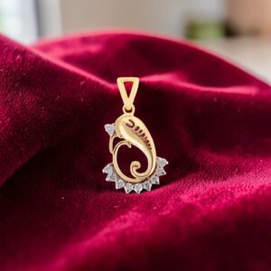 P-102 (5) Classy 0.30 Cts Round Brilliant F/VS1 Diamonds Unisex Ganesha Pendant 14K Gold