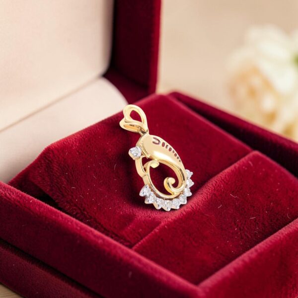 P-102 (8) Classy 0.30 Cts Round Brilliant F/VS1 Diamonds Unisex Ganesha Pendant 14K Gold