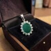 Dazzling 6.30 Cts Round Brilliant F/VS1 Diamonds Emerald Pendant 14K White Gold
