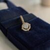 Pave 0.72 Cts Round Brilliant F/VS1 Diamonds Halo Pendant Earrings Set 14K Gold